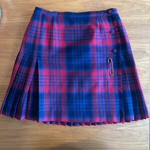 Vintage Red and Blue Plaid Wool Miniskirt